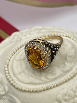 Vintage Amethyst and Clear Crystal 18k Antiqued Yellow Gold Electroplated Ring Made in the USA by PVD Vintage Jewelry