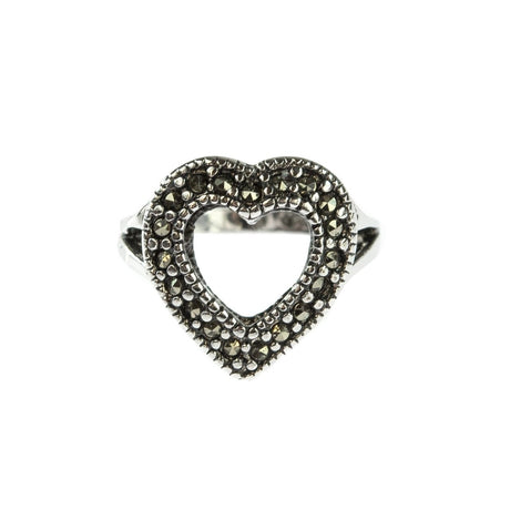 Vintage Genuine Marcasite Heart Ring Antiqued 18k White Gold Electroplated Made in USA by PVD Vintage Jewelry