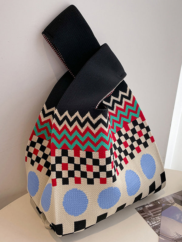 Checkerboard Striped Bags Woven Handbag by migunica