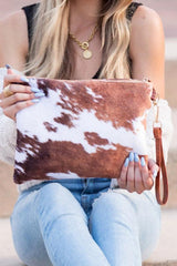 Faux Fur Cow Animal Print Clutch - Vysn