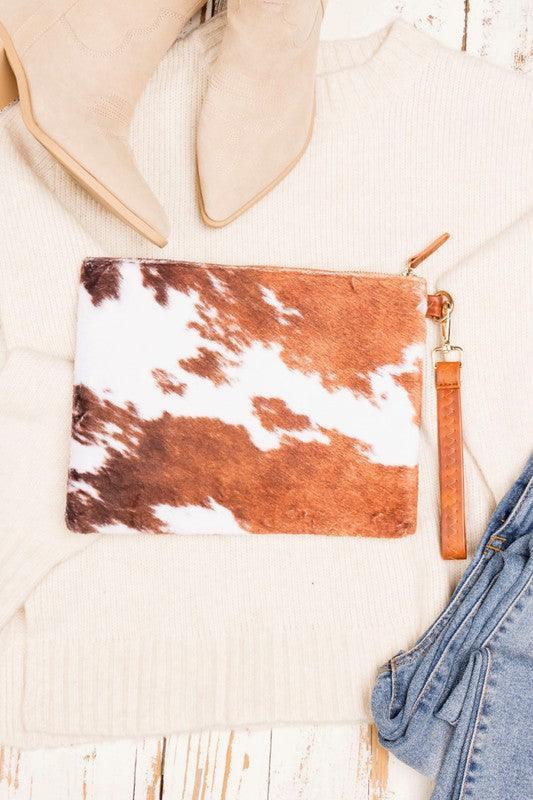 Faux Fur Cow Animal Print Clutch - Vysn