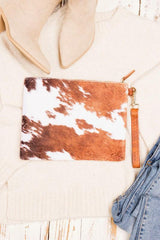 Faux Fur Cow Animal Print Clutch - Vysn