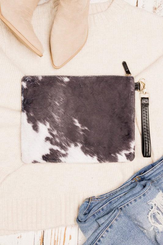 Faux Fur Cow Animal Print Clutch - Vysn