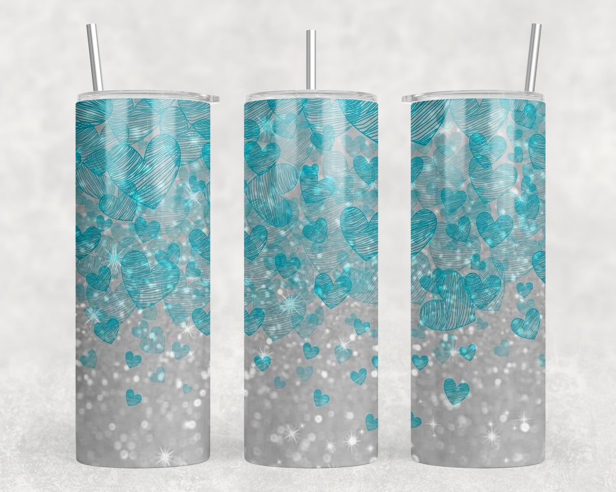 faux glitter Hearts - 20 oz Steel Skinny Tumbler - Optional Blue Tooth Speaker - Speaker Color will Vary by Rowdy Ridge Co