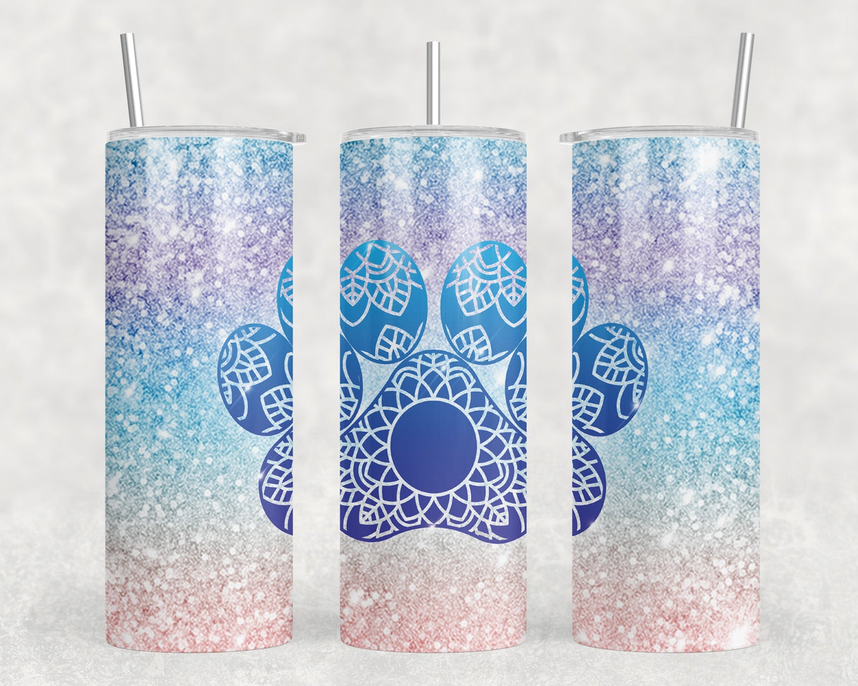 faux glitter Paw Print|Skinny Tumbler|Optional Bluetooth Speaker| Speaker Color Varies by Rowdy Ridge Co