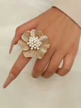 Adjustable Color-Block Flower Shape Rhinestone Sequined Rings Accessories by migunica