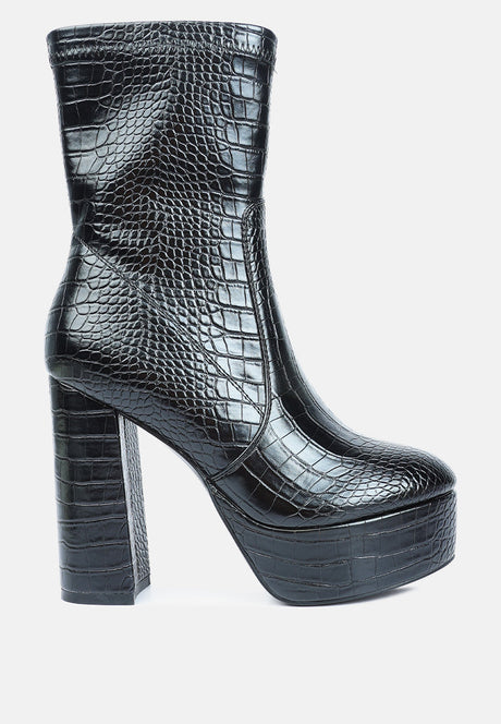 feral high heeled croc pattern ankle boot by London Rag