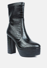 feral high heeled croc pattern ankle boot by London Rag