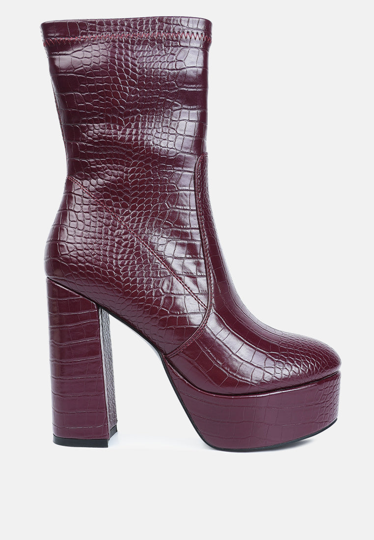 feral high heeled croc pattern ankle boot by London Rag