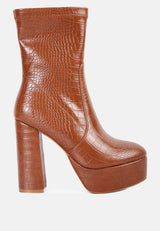 feral high heeled croc pattern ankle boot by London Rag