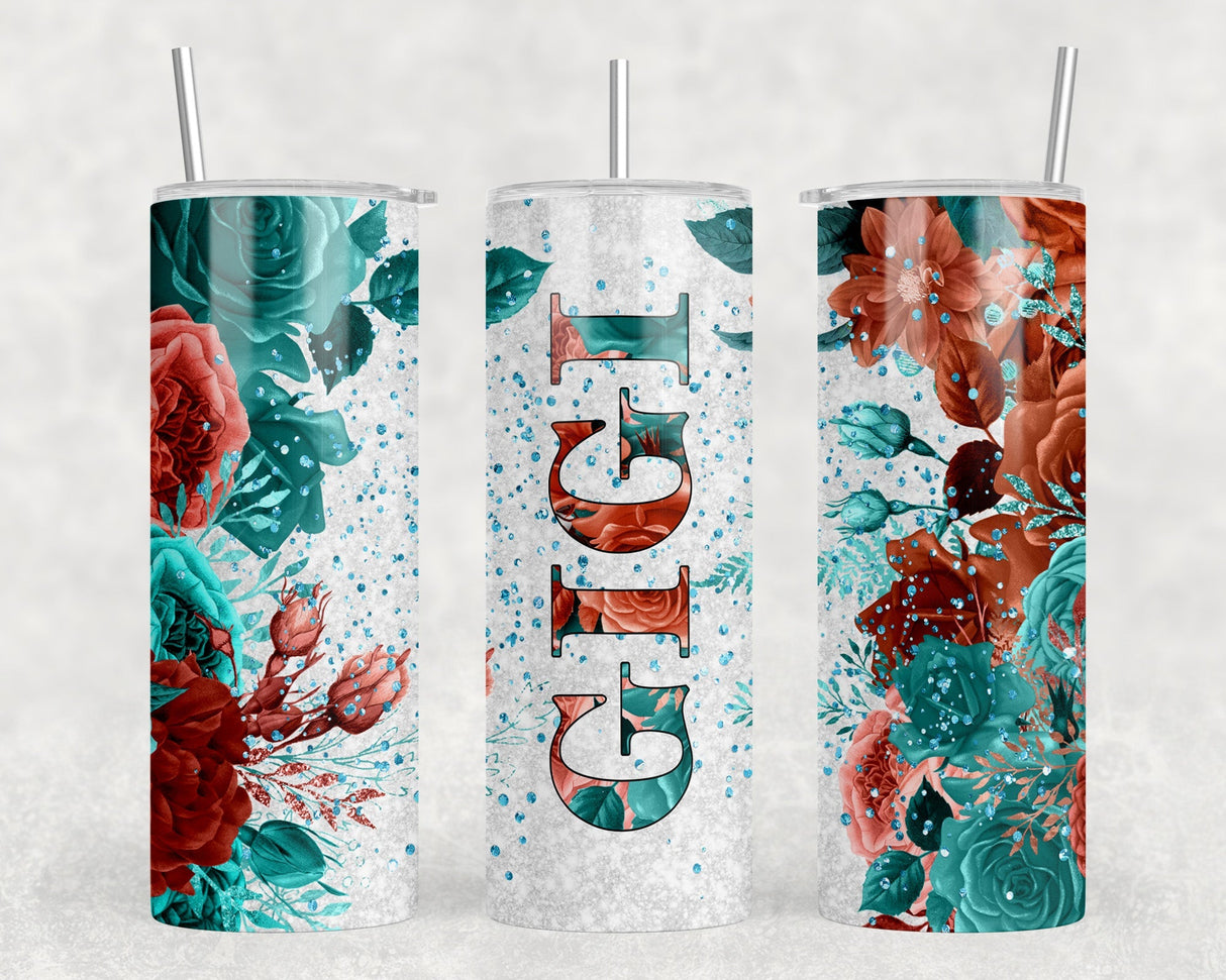 Floral Gigi - 20 oz Steel Skinny Tumbler - Optional Blue Tooth Speaker - Speaker Color will Vary by Rowdy Ridge Co