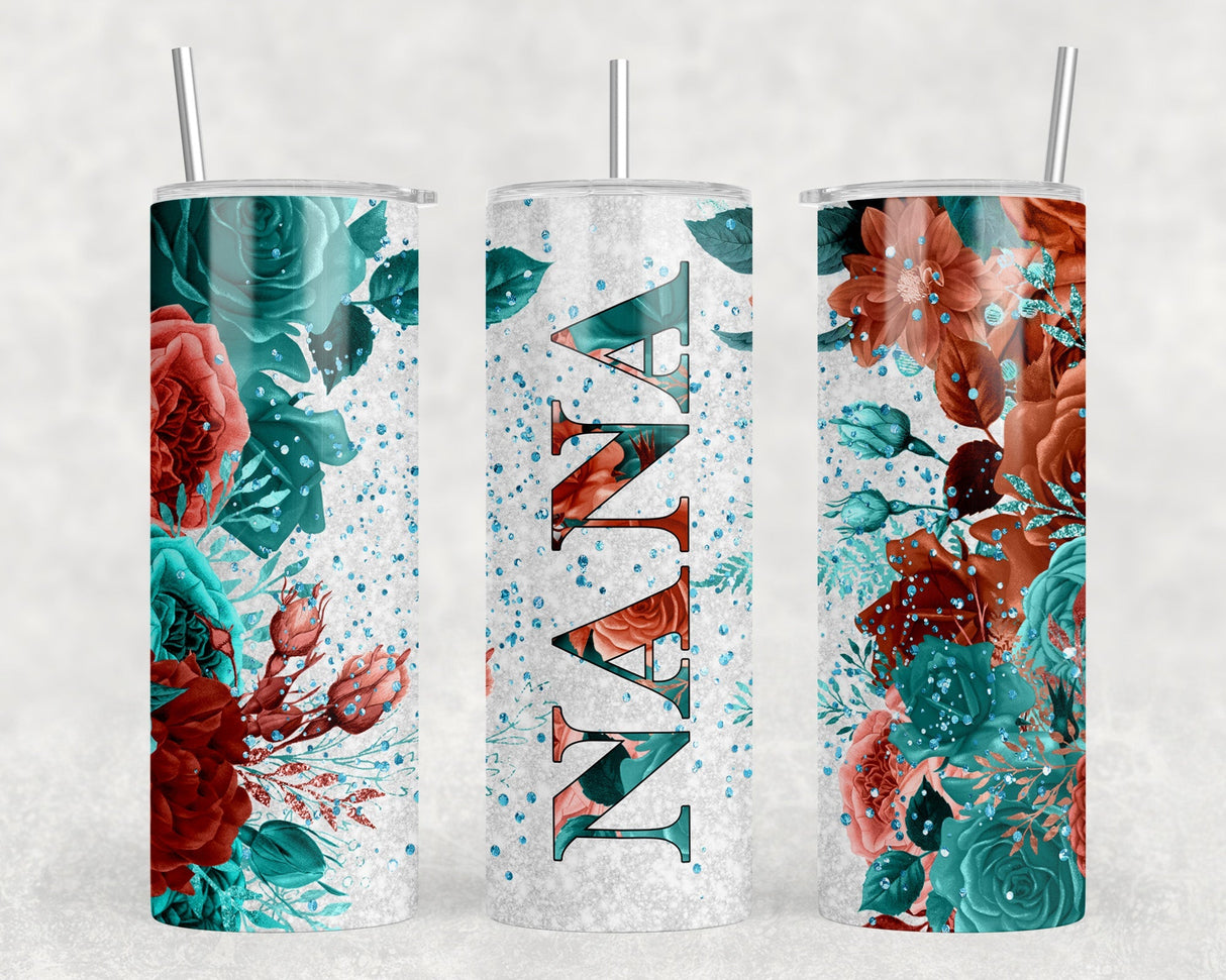 Floral Nana - 20 oz Steel Skinny Tumbler - Optional Blue Tooth Speaker - Speaker Color will Vary by Rowdy Ridge Co