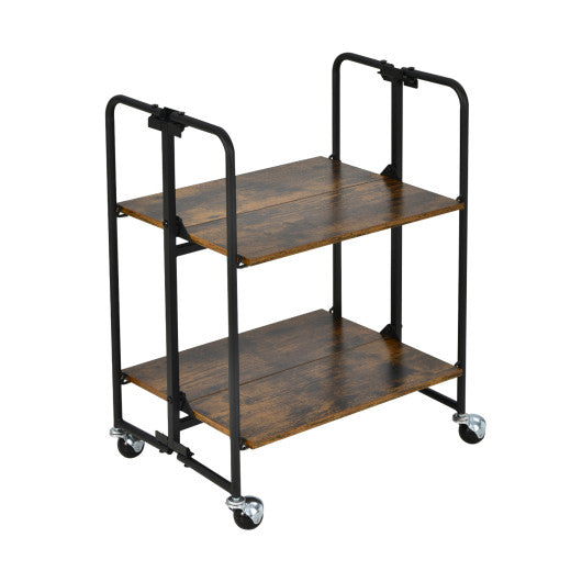 Folding Rolling Cart with Metal Frame-2-Tier