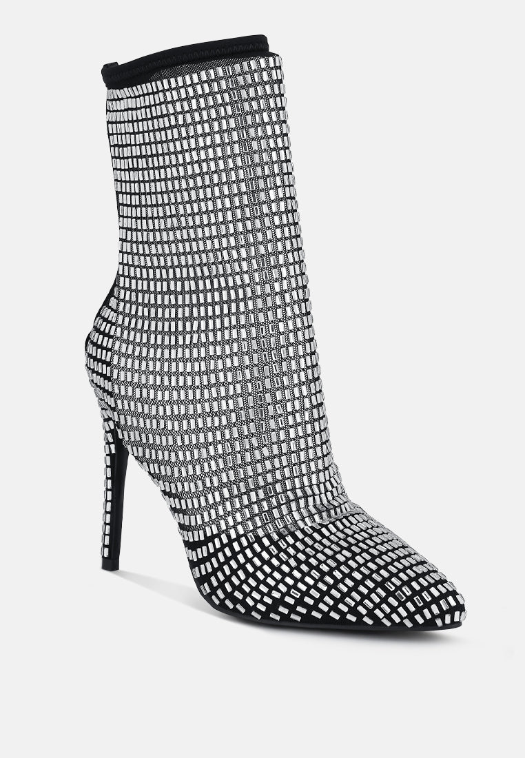 fortunate rhinestones embellished mesh boots by London Rag