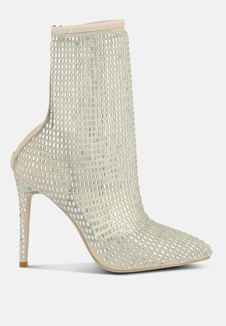 fortunate rhinestones embellished mesh boots by London Rag