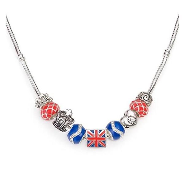 Silver Plated 'London Union Jack' British Charm Bead Necklace by Liberty Charms USA