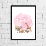 Personalised Zoo Animals Name Pink Children's Room Wall Decor Print by WinsterCreations™ Official Store