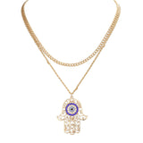 Rhinestone Evil Eye Filigree Hamsa Pendant Layered Necklace by Madeline Love