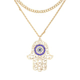 Rhinestone Evil Eye Filigree Hamsa Pendant Layered Necklace by Madeline Love