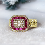 100% Ruby and Diamond with Square Gold Ring by VicStoneNYC Fine Jewelry