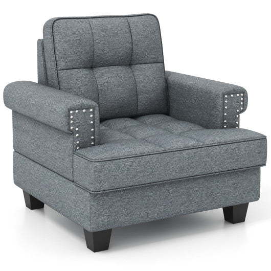 Mid-century Modern Accent Armchair Tufted Linen Club Chair-Gray