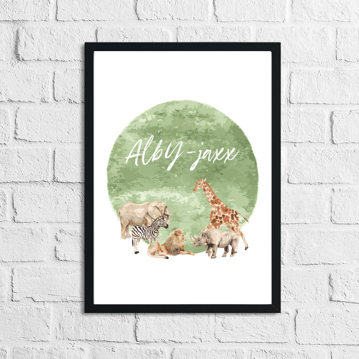 Personalised Zoo Animals Army Green Name Children's Room Wall Decor Print by WinsterCreations™ Official Store