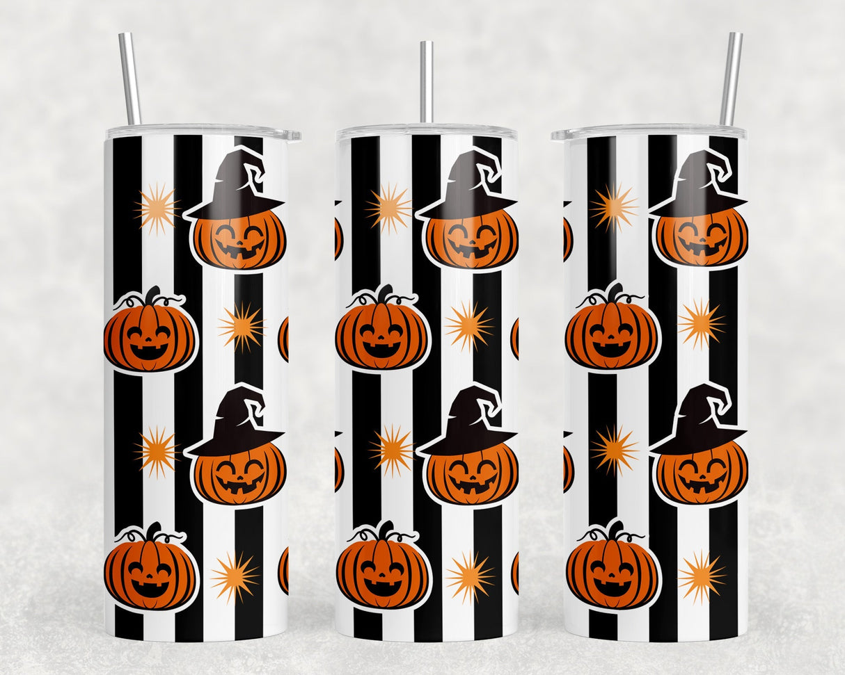 Halloween Stripes  - 20 oz Steel Skinny Tumbler - Optional Blue Tooth Speaker - Speaker Color will Vary by Rowdy Ridge Co