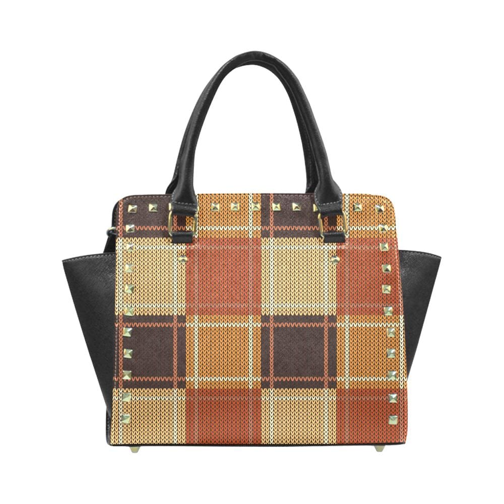 Handbags, Brown Checker Rivet Style Top-handle Bag by inQue.Style