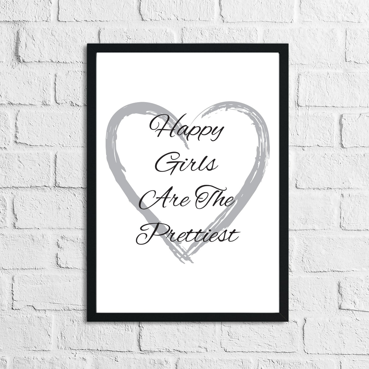 Happy Girls Are The Prettiest Heart Grey Inspirational Wall Decor Quote Print by WinsterCreations™ Official Store