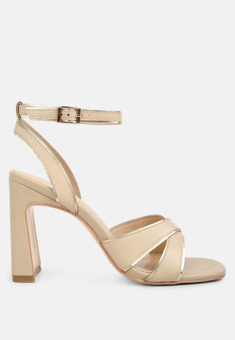 heeri metallic lined slim block heel sandals by London Rag