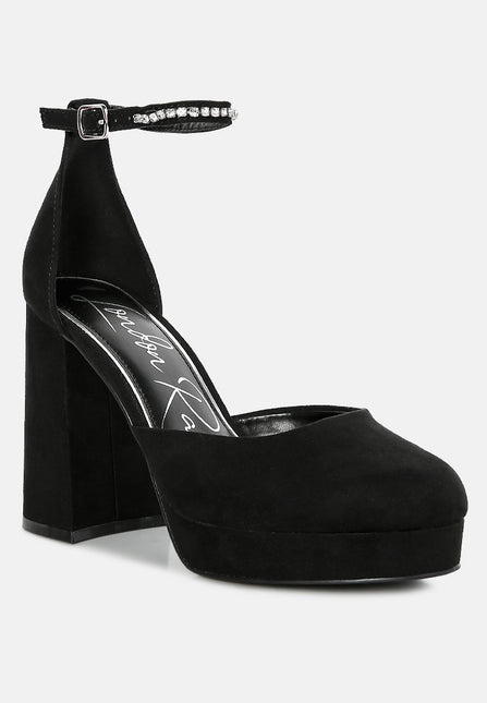 hettie rhinestone detail ankle strap platform high heels by London Rag