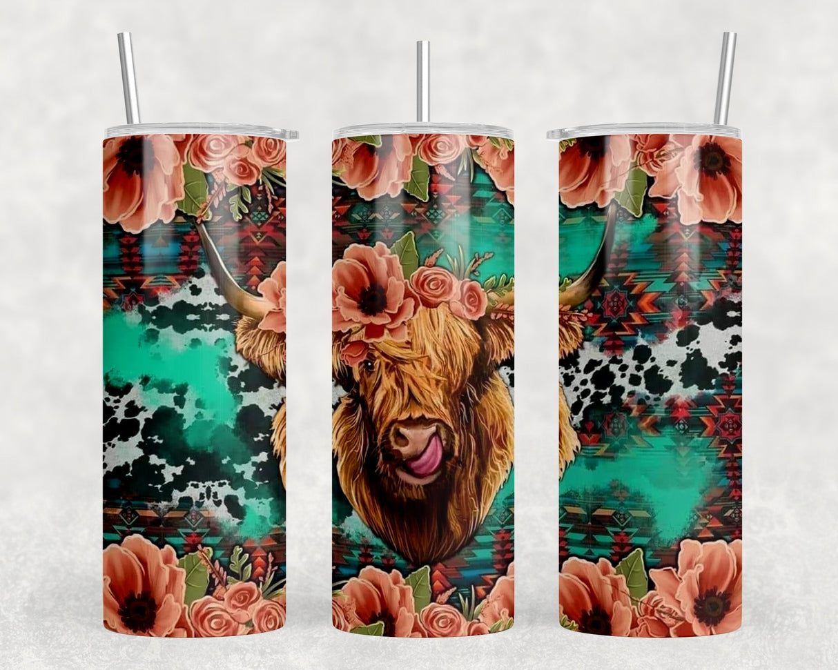 Highland Cow - 20 oz Steel Skinny Tumbler - Optional Blue Tooth Speaker - Speaker Color will Vary by Rowdy Ridge Co