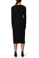 Laundry Crew Neck Long Sleeve Ruched Side Slit Side Zipper Back Doris Knit Dress by Curated Brands