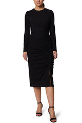 Laundry Crew Neck Long Sleeve Ruched Side Slit Side Zipper Back Doris Knit Dress by Curated Brands