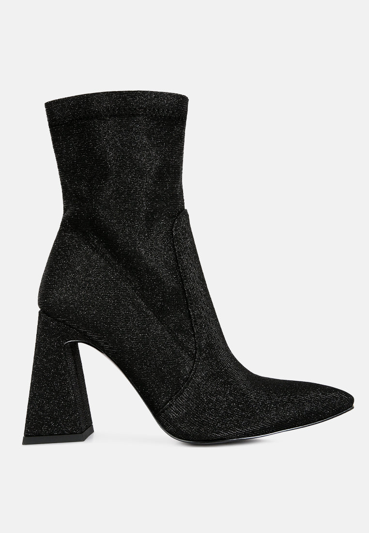 hustlers shimmer block heeled ankle boots by London Rag