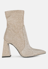 hustlers shimmer block heeled ankle boots by London Rag