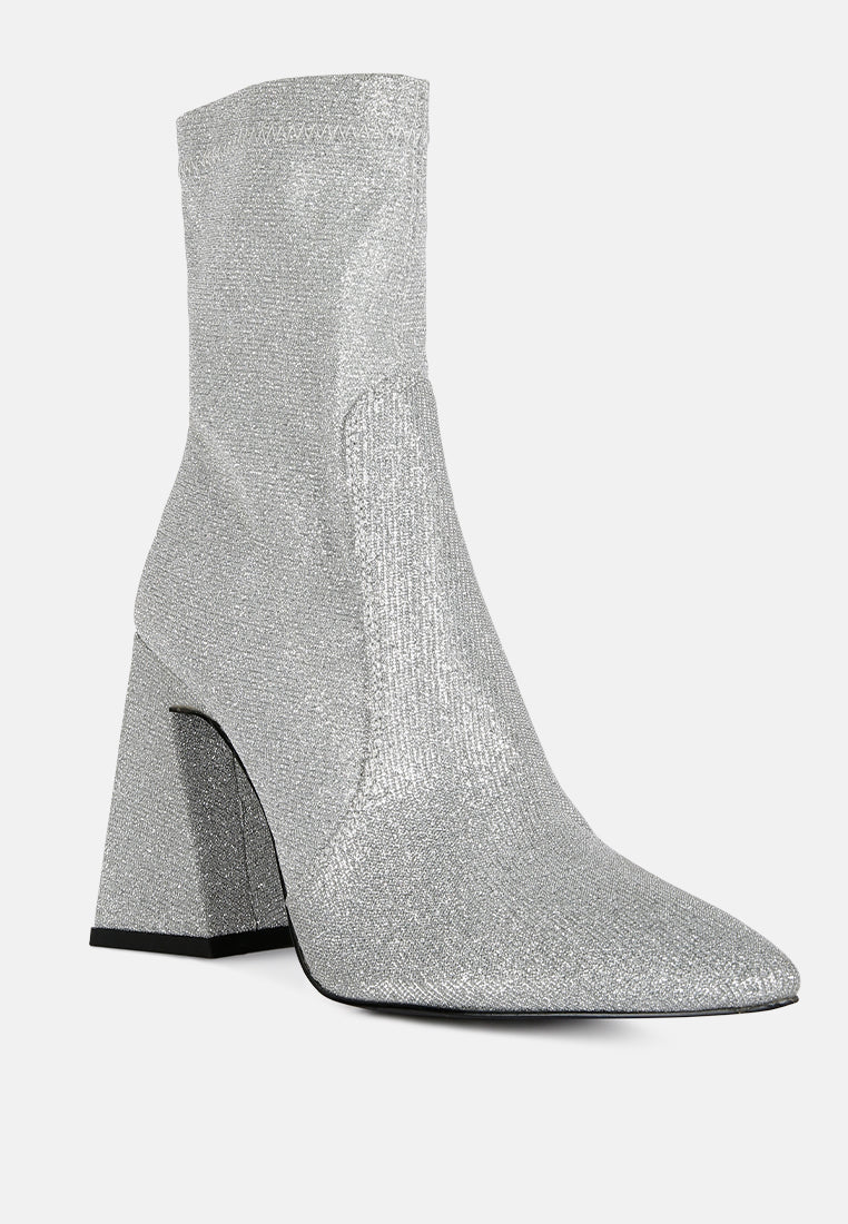 hustlers shimmer block heeled ankle boots by London Rag