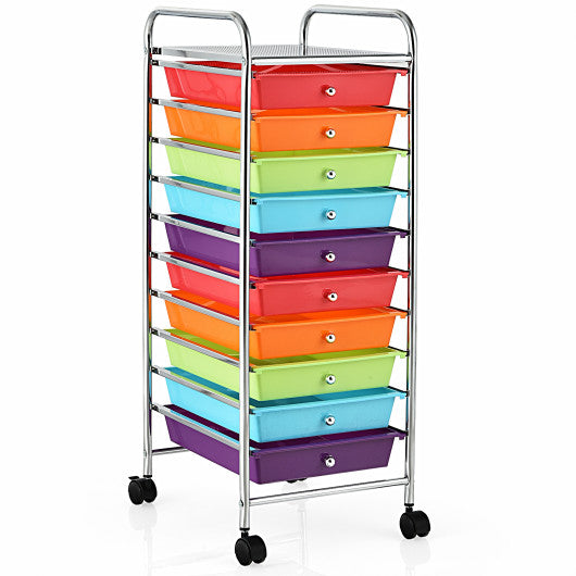 10 Drawer Rolling Storage Cart Organizer with 4 Universal Casters-Multicolor