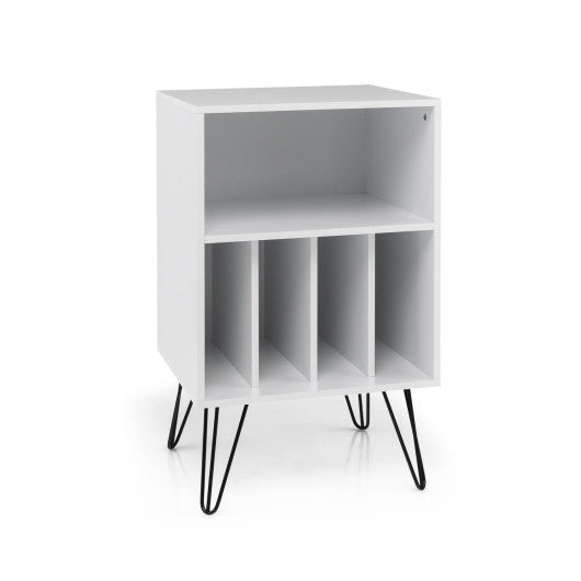 Freestanding Record Player Stand Record Storage Cabinet with Metal Legs-White