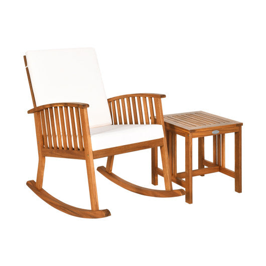 2 Pieces Acacia Wood Patio Rocking Chair Table Set