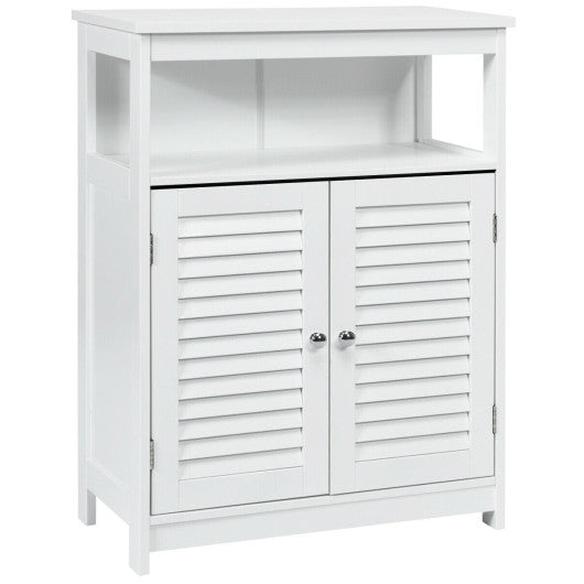 Wood Freestanding Bathroom Storage Cabinet with Double Shutter Door-White