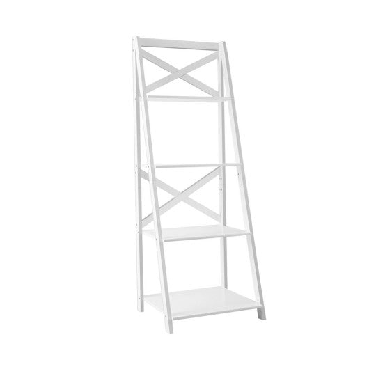 4-tier Leaning Free Standing Ladder Shelf Bookcase-White