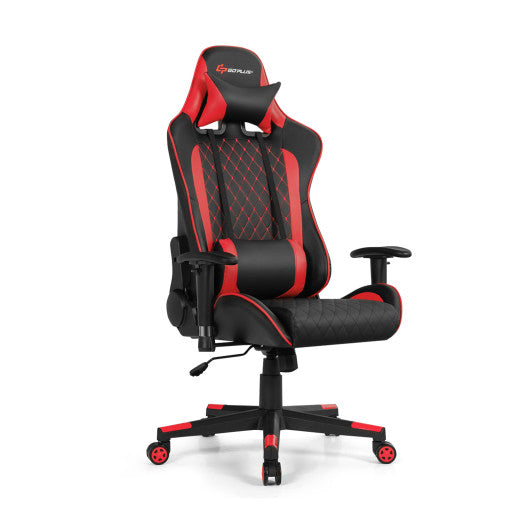 Massage Gaming Chair with Lumbar Support and Headrest-Red