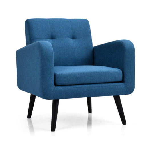 Modern Upholstered Comfy Accent Chair Single Sofa with Rubber Wood Legs-Navy