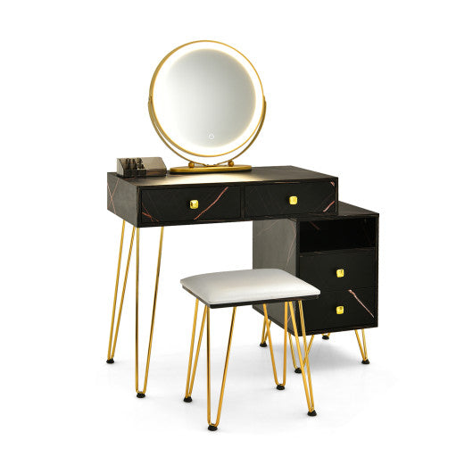 Modern Dressing Table with Storage Cabinet-Black