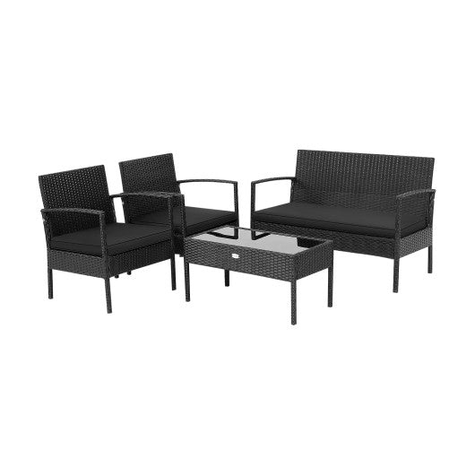 4 Pieces Patio Rattan Furniture Set with Cushion