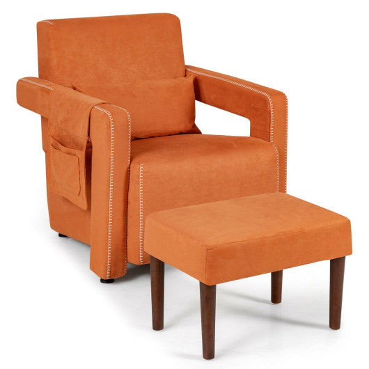 Modern Berber Fleece Single Sofa Chair with Ottoman and Waist Pillow-Orange