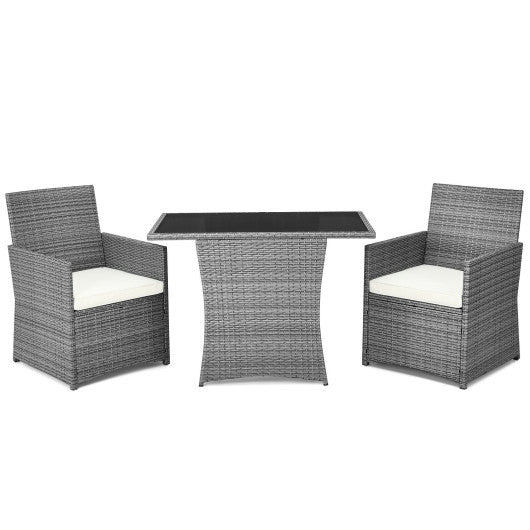 3 Pieces Patio Rattan Furniture Set with Cushioned Armrest Sofa-White