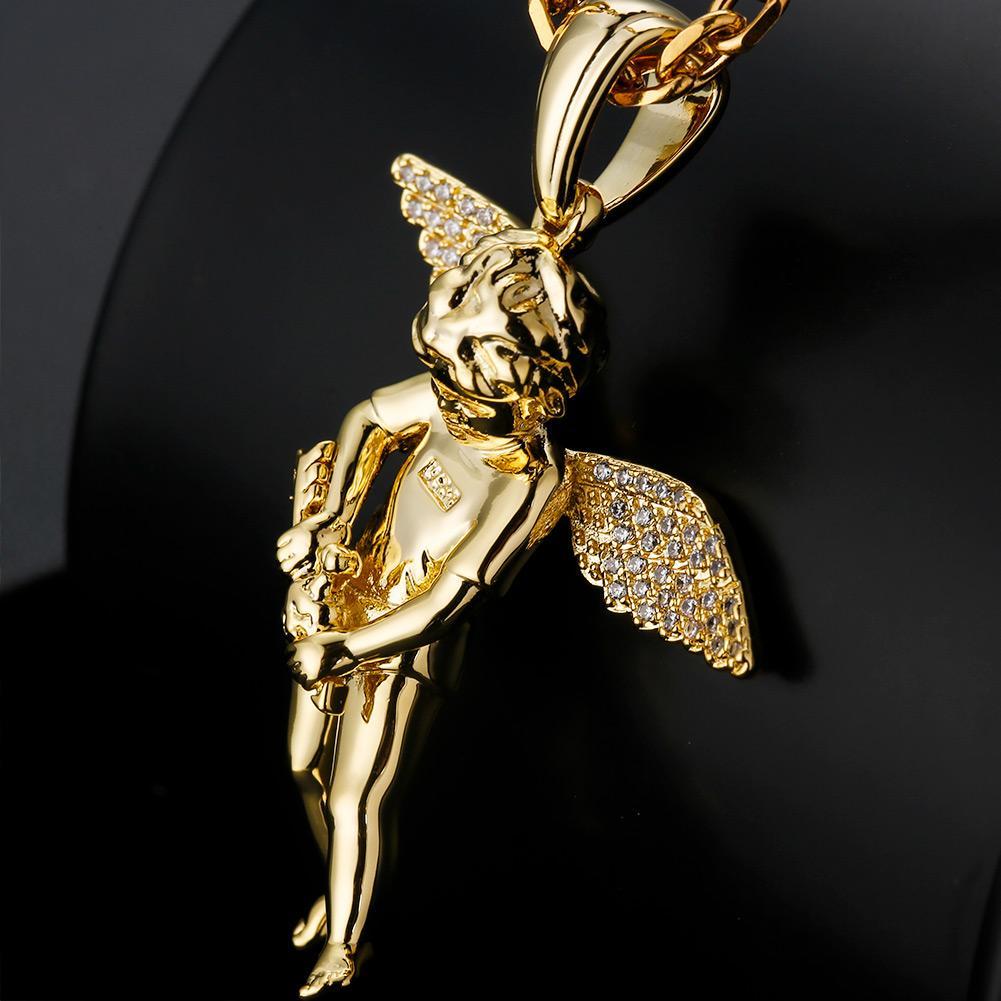 Iced Cupid Angel Pendant 14K Gold Plated by Bling Proud | Urban Jewelry Online Store