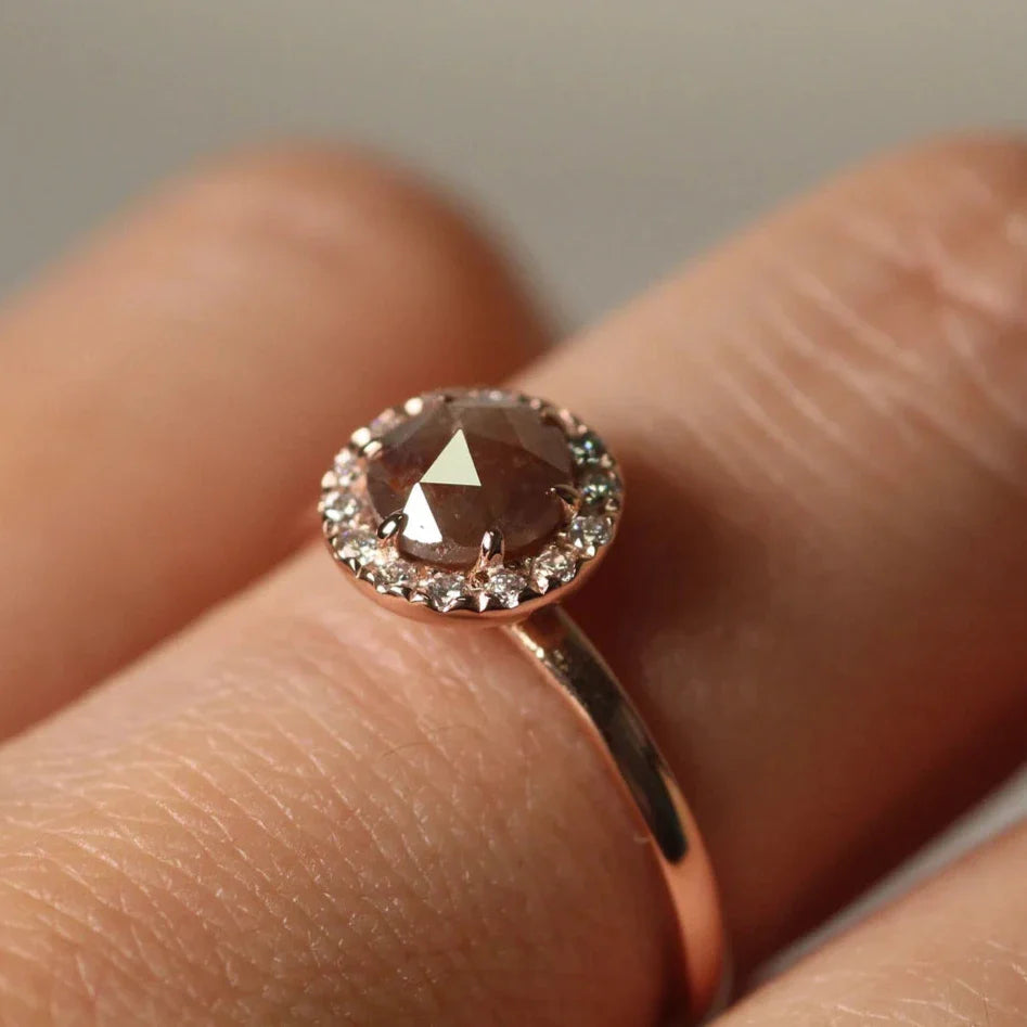 Brown Salt & Pepper Rose Cut Diamond Engagement Ring by VicStoneNYC Fine Jewelry